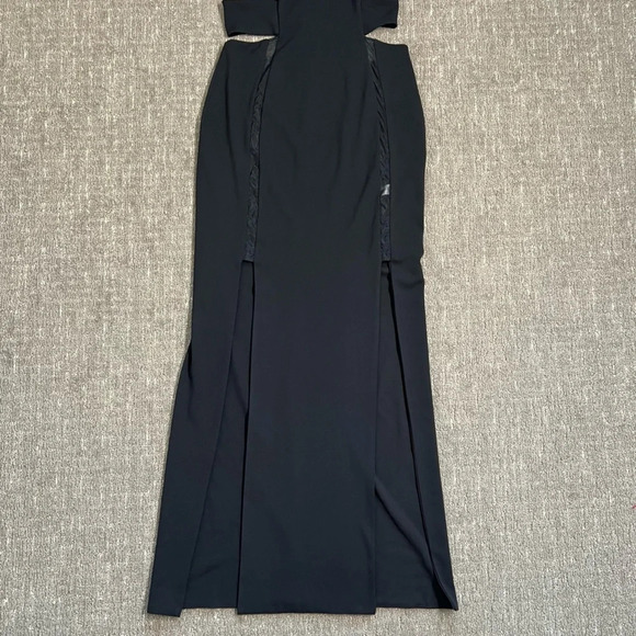 NWT Solace London Black Maxi Dress Size 10 Cutout Mesh Side Slit Gown Marvin - Picture 4 of 12
